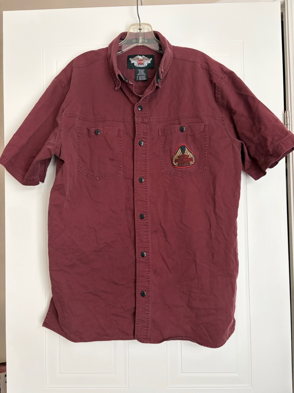 Harley-Davidson Men's Short Sleeve Button-Up Shirt - Maroon